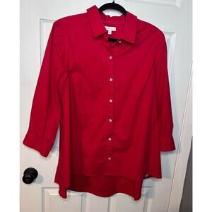 Crown & Ivy Button-Down Top Blouse Rhinestone Button Red 3/4 Sleeves women 1x
